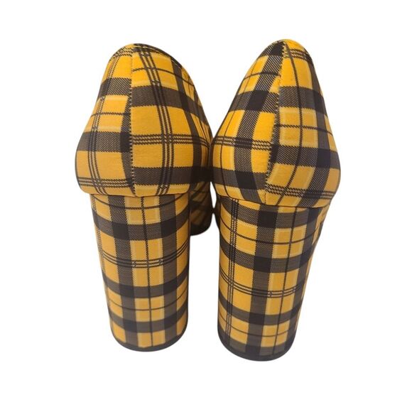 Just Fab Heels Mustard Yellow Bold Plaid Chunky 4" Heels Pointy Toes Size 7.5 - Picture 10 of 14